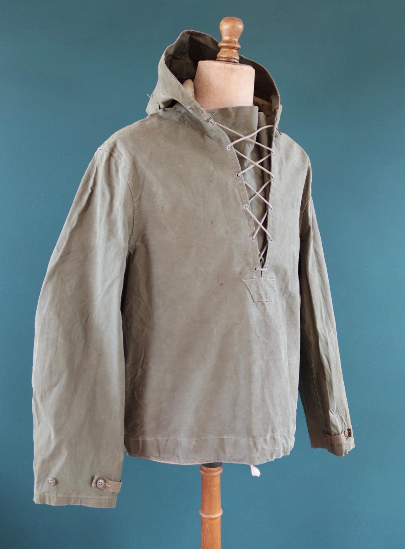 Vintage 1940s US Navy foul weather smock - USN stencilled deck jacket - military parka - 50” chest