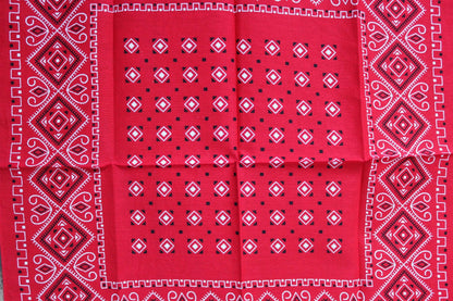 Vintage 1960s red cotton bandana - trunk up Elephant brand - colourfast neckerchief - squash blossom design - Davis and Catterall