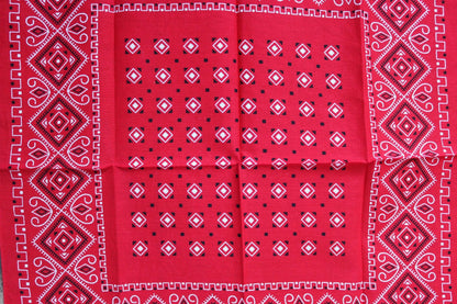 Vintage 1960s red cotton bandana - trunk up Elephant brand - colourfast neckerchief - squash blossom design - Davis and Catterall