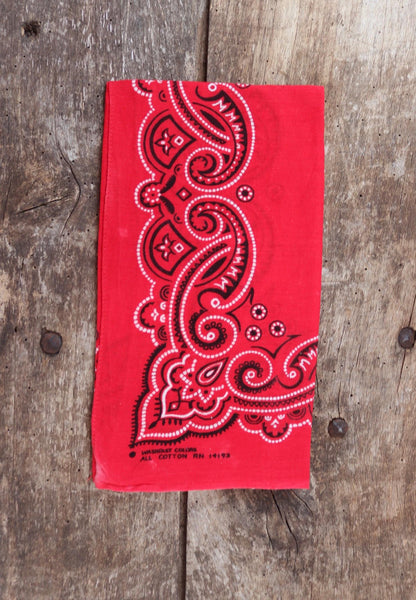 Vintage red workwear bandana - pocket square - western neckerchief