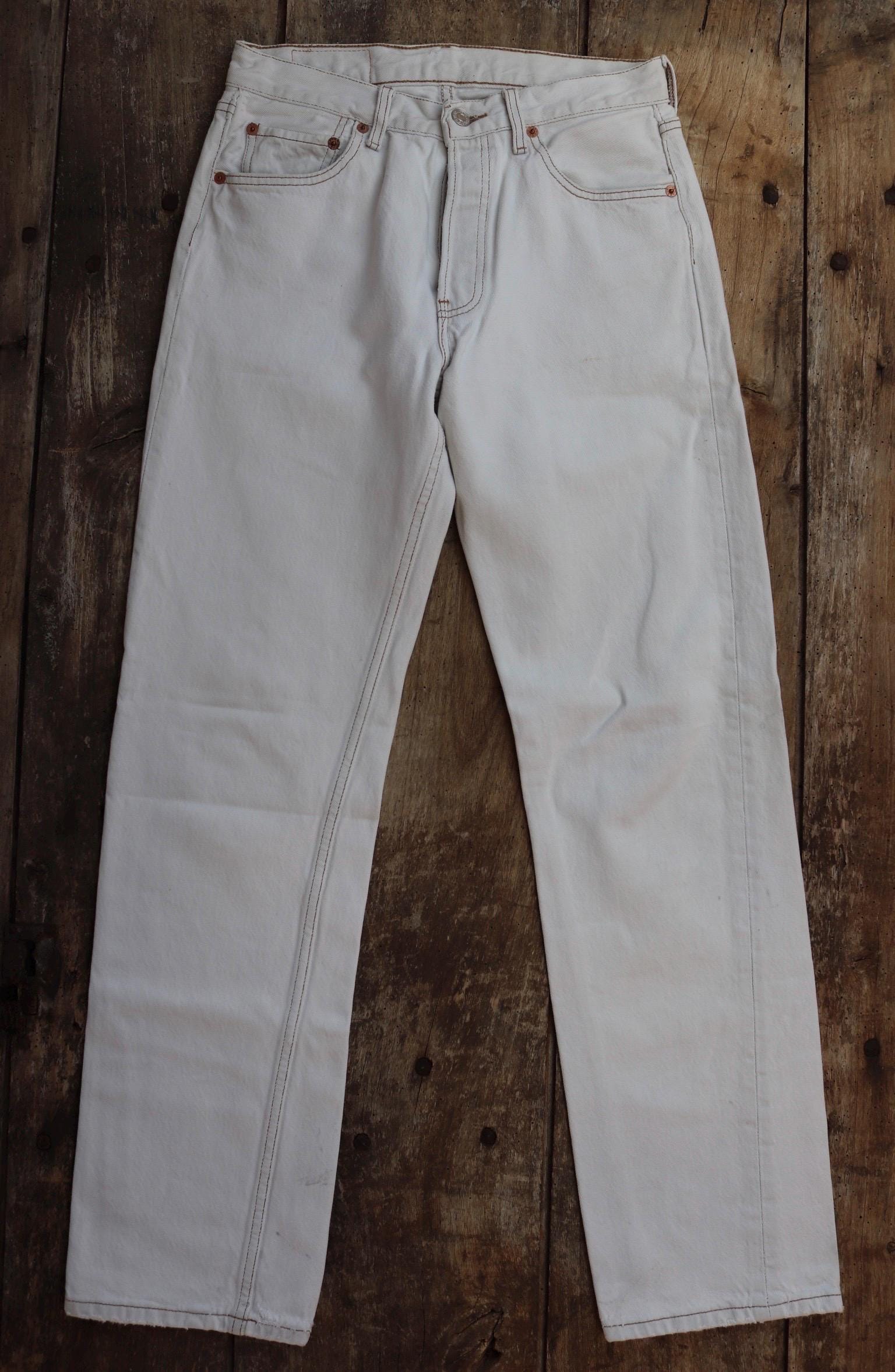 Vintage 1990s white denim Levis 501 jeans - Levi Strauss red tab - small e - 27” x 30”