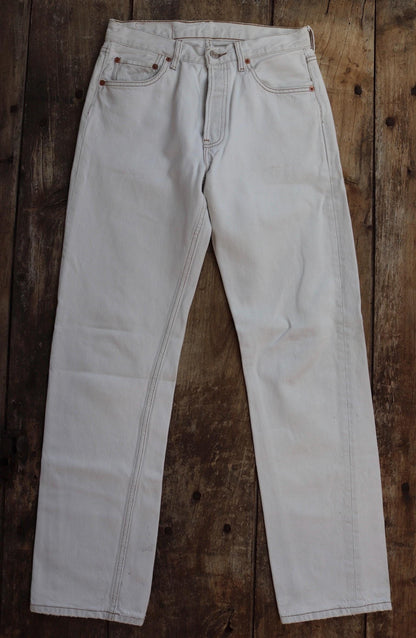 Vintage 1990s white denim Levis 501 jeans - Levi Strauss red tab - small e - 27” x 30”