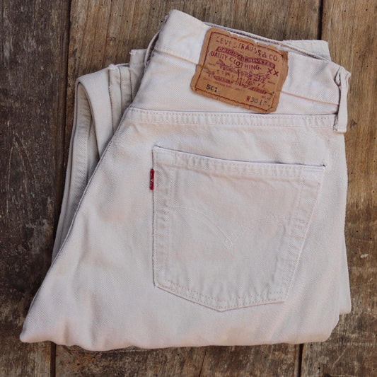 Vintage 1990s ecru denim Levis 501 jeans - Levi Strauss red tab - small e - 29” x 32”