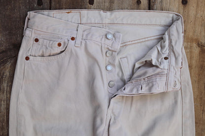 Vintage 1990s ecru denim Levis 501 jeans - Levi Strauss red tab - small e - 29” x 32”