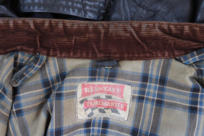 Vintage 1950s Belstaff Trialmaster jacket - waxed cotton motorcycle - 49" chest - Isle of Man enamel pin badges