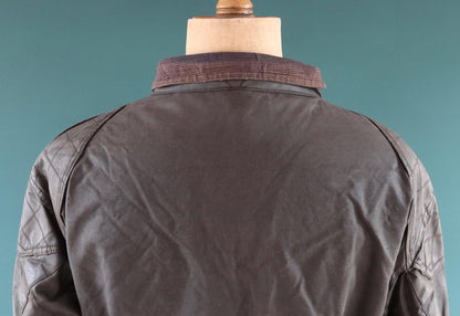 Vintage 1970s 80s black waxed cotton motorcycle jacket - 54" chest - motorcycle club patch