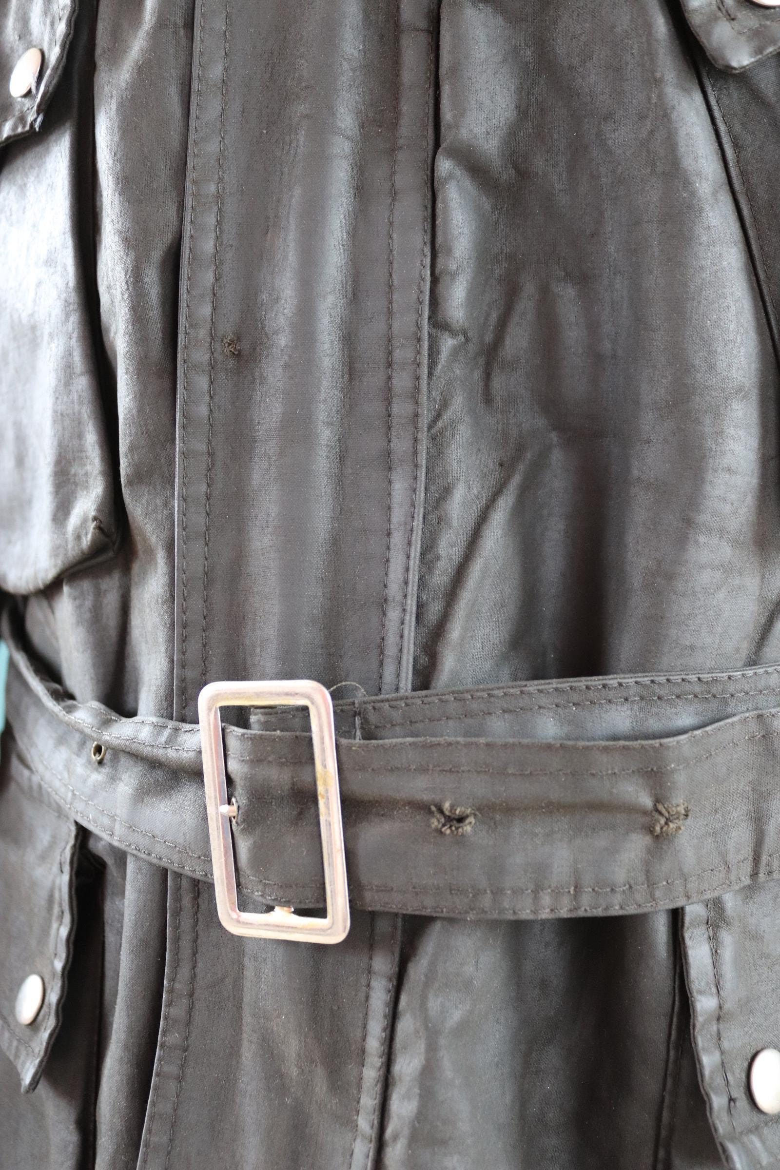 Vintage 1970s 80s black waxed cotton motorcycle jacket - 54" chest - motorcycle club patch