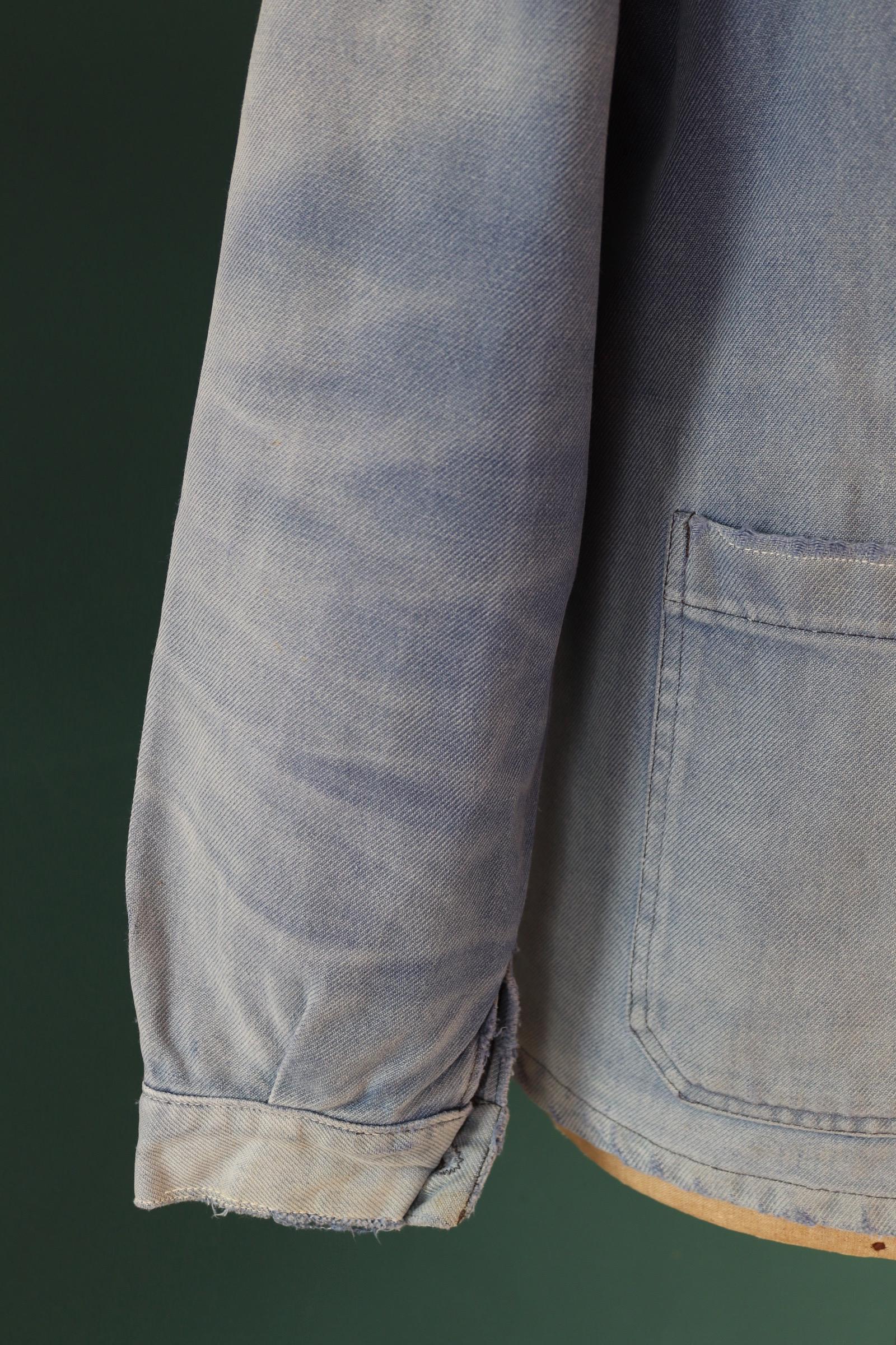 Vintage French blue workwear jacket - 1960s chore coat - 44” chest - whisker fade - bleu de travail - blue cotton twill