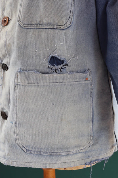 Vintage French blue workwear jacket - 1960s chore coat - 44” chest - whisker fade - bleu de travail - blue cotton twill