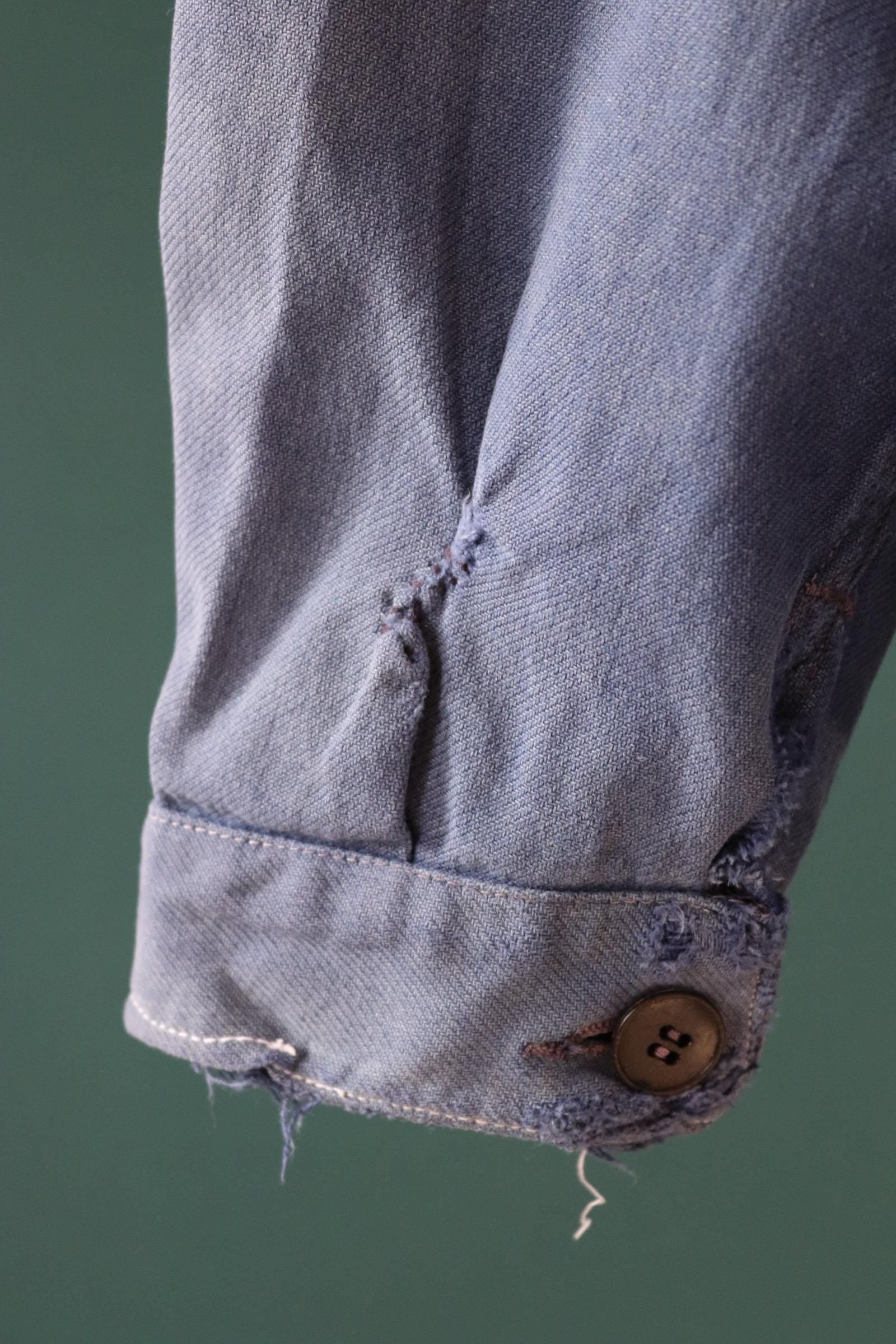 Vintage French blue workwear jacket - 1960s chore coat - 45” chest - bleu de travail - whisker fade - blue cotton twill