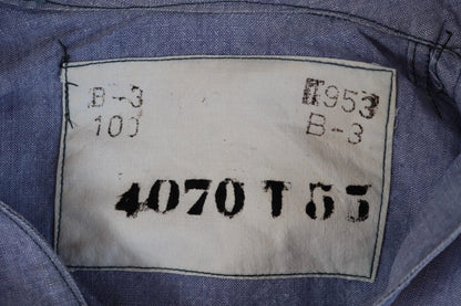 Vintage French linen shirt - 1950s Marine Nationale - Navy crackerjack bib jumper - 45” chest - military workwear - sailor top