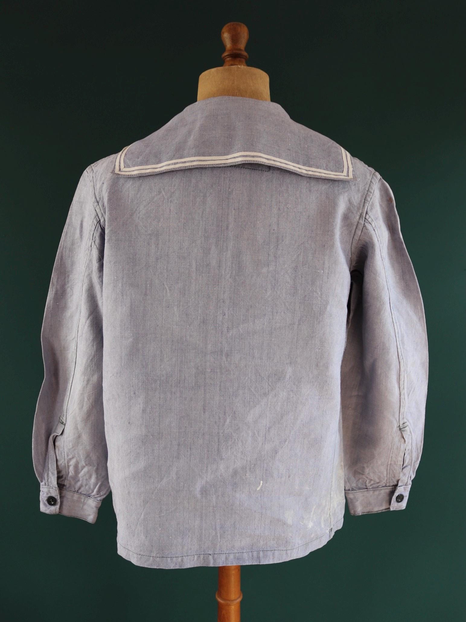 Vintage French Linen Sailor Shirt - 1950s Marine Nationale - 44" Chest