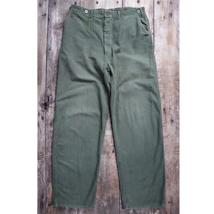 Vintage 1940s 50s workwear trousers - Swedish military utility pants - buckle back cotton twill - 35” x 32”