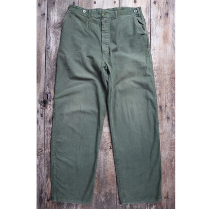 Vintage 1940s 50s workwear trousers - Swedish military utility pants - buckle back cotton twill - 35” x 32”