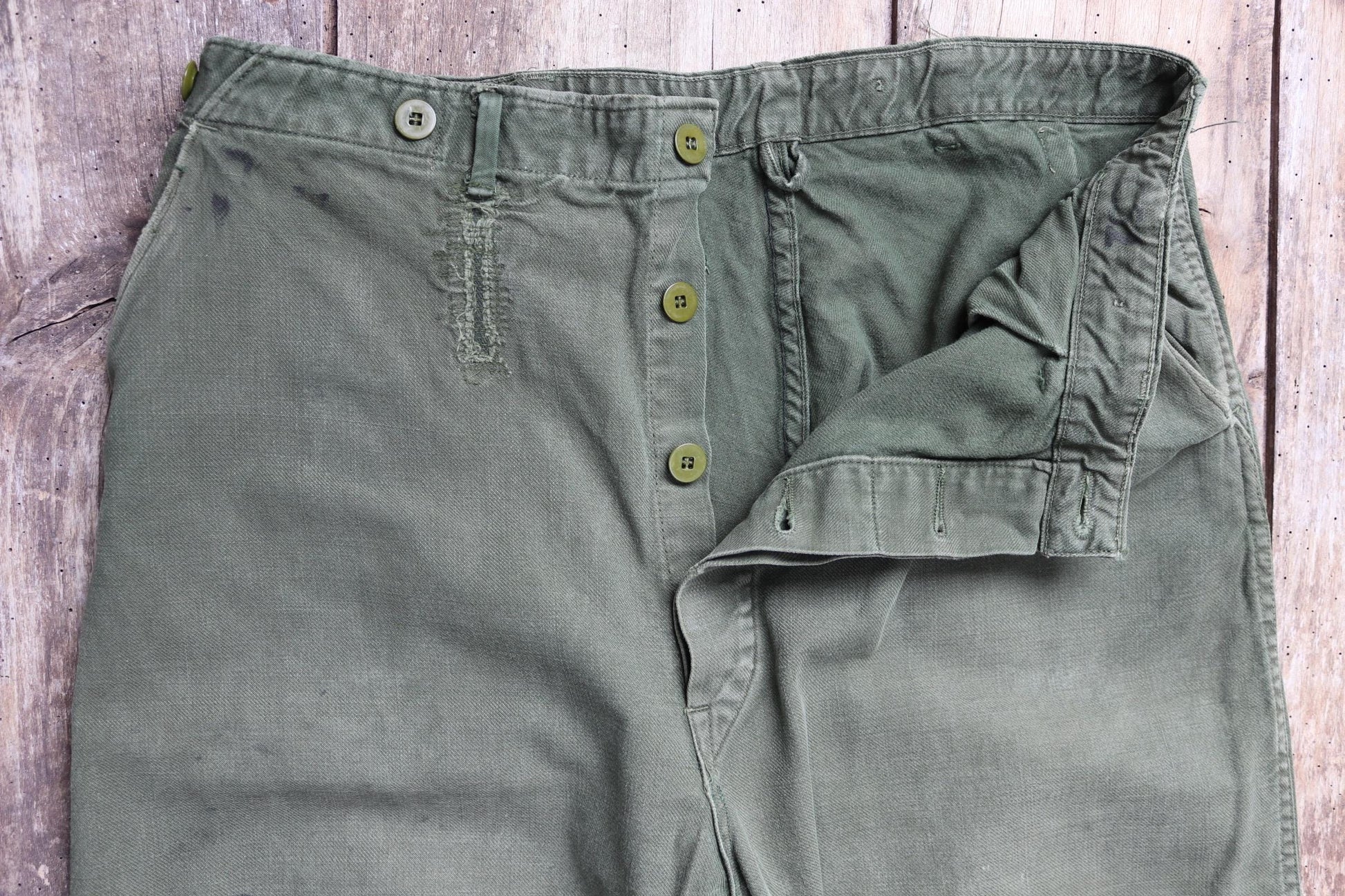 Vintage 1940s 50s workwear trousers - Swedish military utility pants - buckle back cotton twill - 35” x 32”