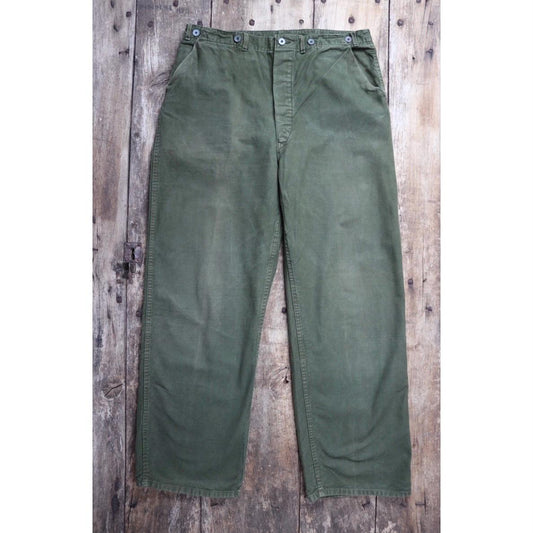 Vintage 1940s 50s workwear trousers - Swedish military utility pants - buckle back cotton twill - 35” x 31”