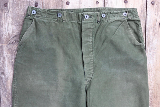 Vintage 1940s 50s workwear trousers - Swedish military utility pants - buckle back cotton twill - 35” x 31”