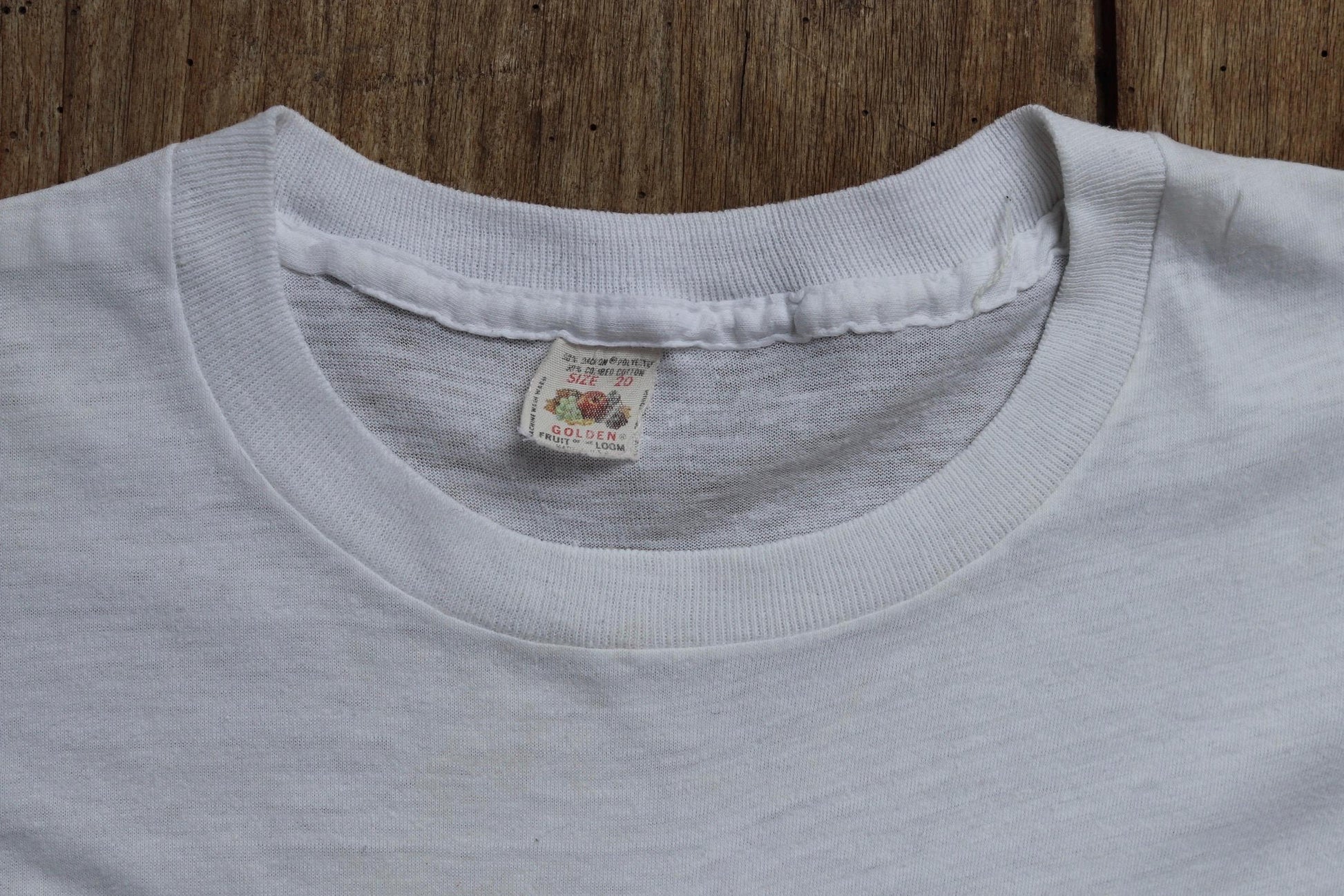 Vintage 1970s 80s camp t shirt - Fruit of the Loom white tee - 34” chest