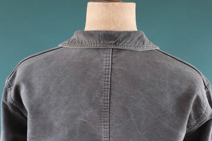 Vintage French black moleskin workwear jacket - 1960s chore coat - sun faded - 52” chest