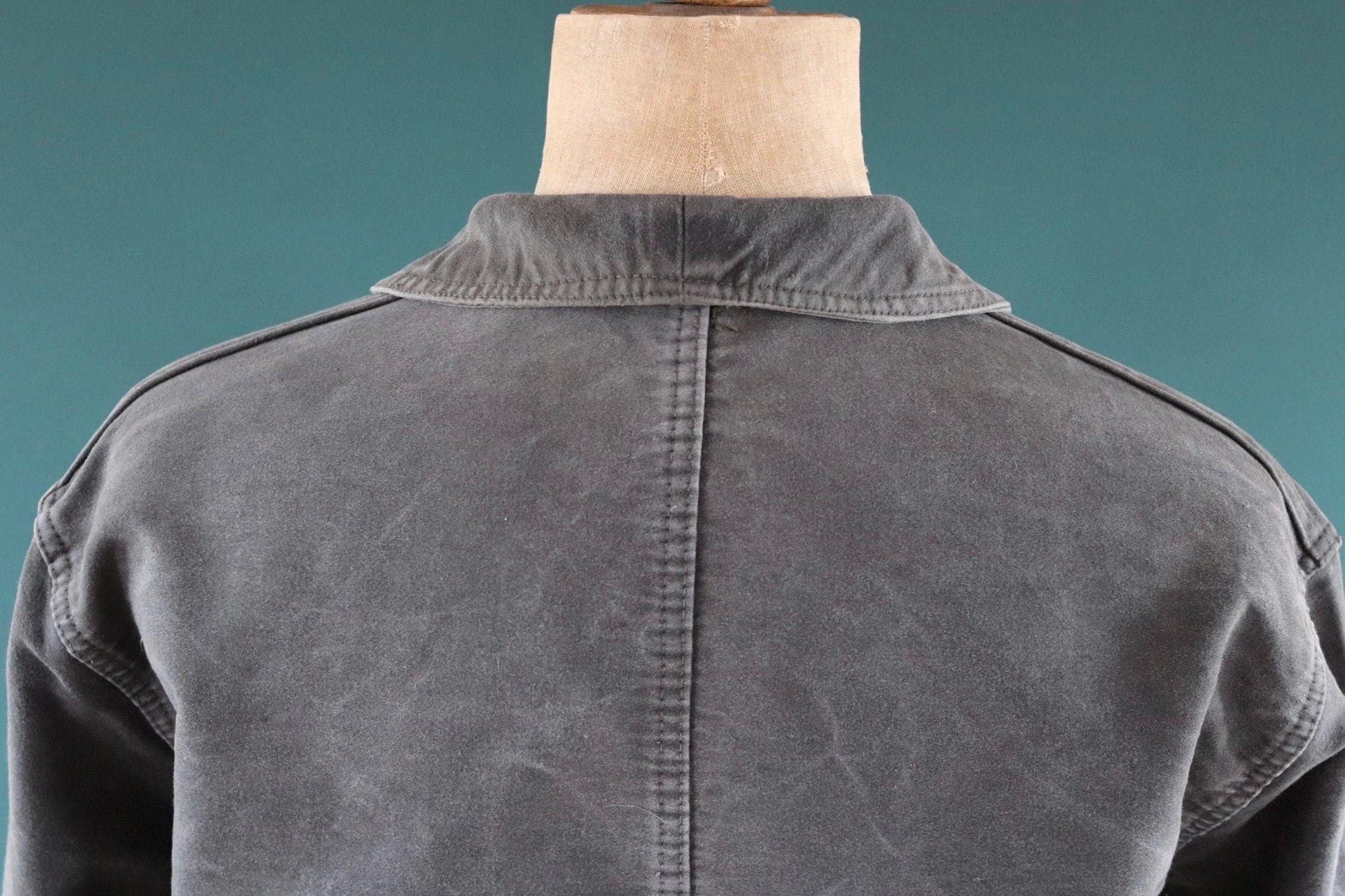 Vintage French black moleskin workwear jacket - 1960s chore coat - sun faded - 52” chest