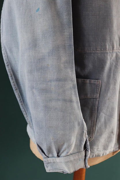 Vintage 1940s French blue workwear jacket - faded cotton twill - 41” chest - bleu de travail