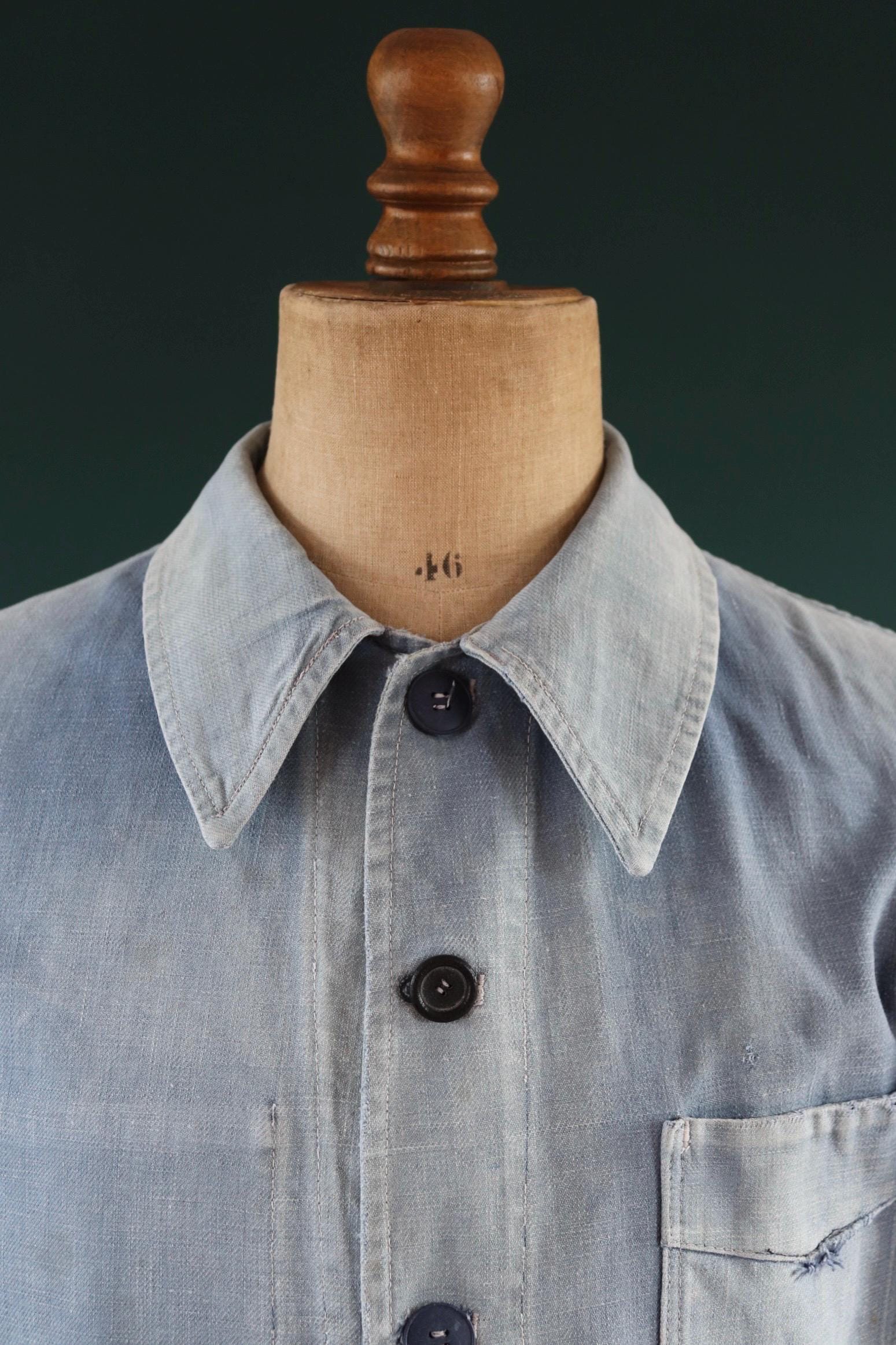 Vintage 1940s French blue workwear jacket - faded cotton twill - 41” chest - bleu de travail