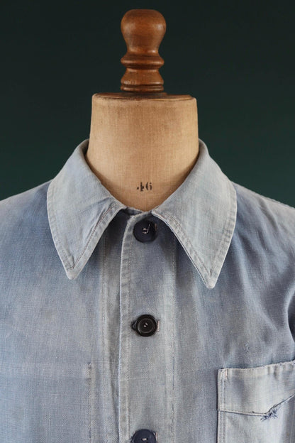 Vintage 1940s French blue workwear jacket - faded cotton twill - 41” chest - bleu de travail