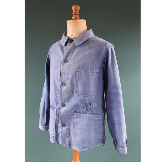 Vintage French blue workwear jacket - 1960s cotton twill - 44” chest - bleu de travail