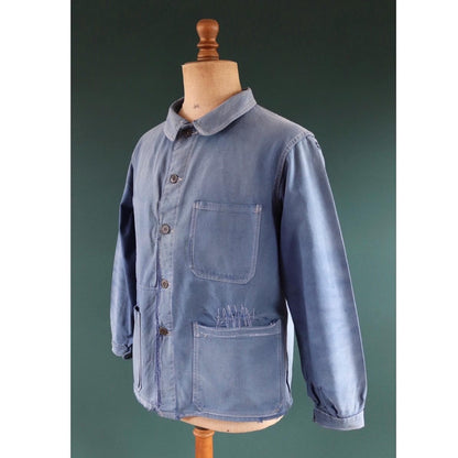 Vintage French blue workwear jacket - 1950s cotton twill - 44” chest - bleu de travail