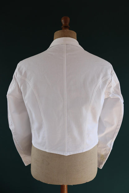 Vintage German white cotton waiters jacket - riviera style for summer - 41” chest - cropped