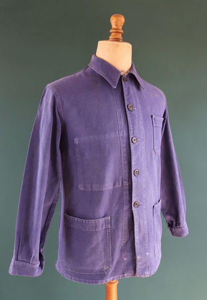 Vintage French blue workwear jacket - 1960s cotton twill - 39” chest - bleu de travail