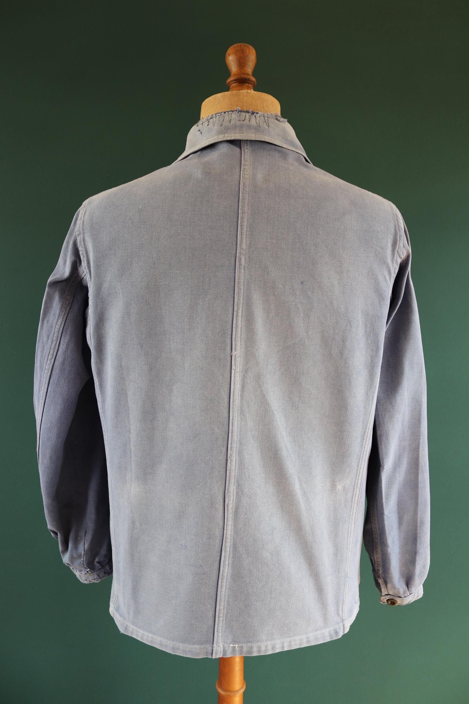 Vintage French blue workwear jacket - 1960s cotton twill - 43” chest - bleu de travail