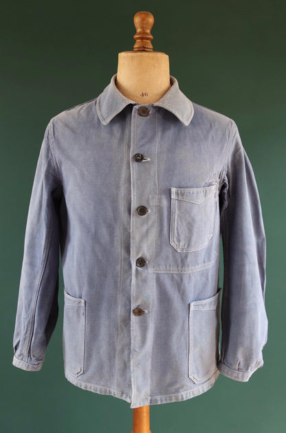 Vintage French blue workwear jacket - 1960s cotton twill - 43” chest - bleu de travail