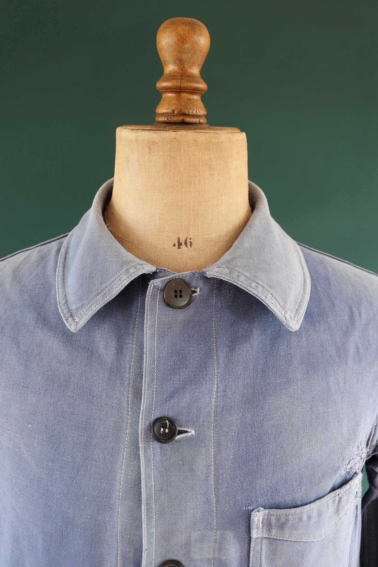 Vintage French blue workwear jacket - 1960s cotton twill - 43” chest - bleu de travail