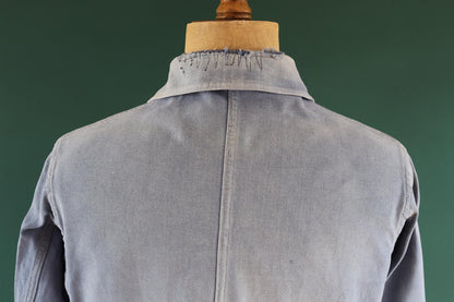 Vintage French blue workwear jacket - 1960s cotton twill - 43” chest - bleu de travail