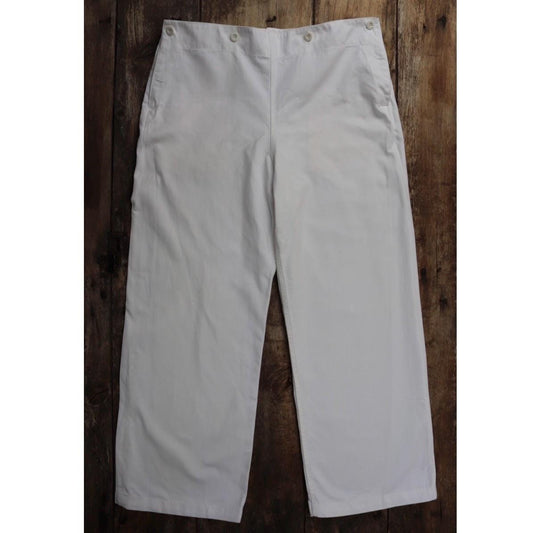 Vintage French white cotton naval trousers - 1950s 60s wide leg pants - Marine Nationale - 36” x 29” - riviera beach