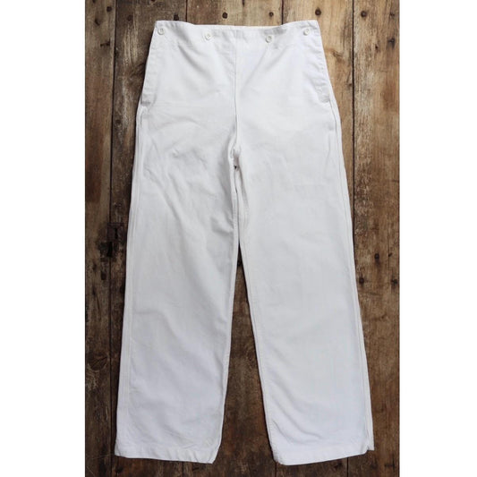 Vintage French white cotton naval trousers - 1970s wide leg pants - Marine Nationale - 32” x 31” - riviera beach
