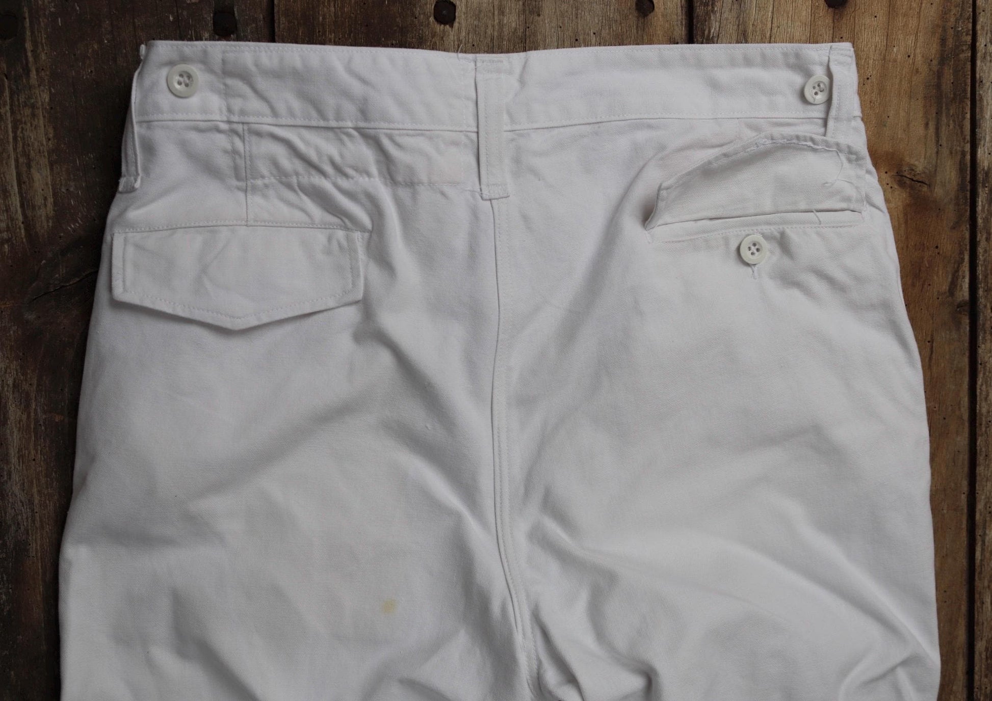 Vintage French white cotton naval trousers - 1970s wide leg pants - Marine Nationale - 32” x 31” - riviera beach