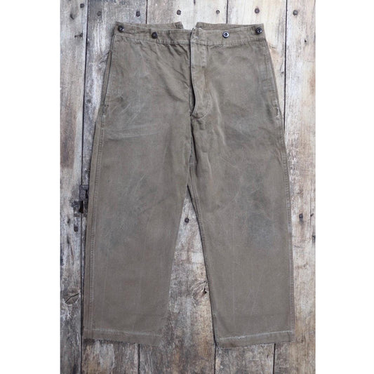 Vintage 1950s French brown cotton workwear trousers - chore pants - 36” x 26” - buckle back