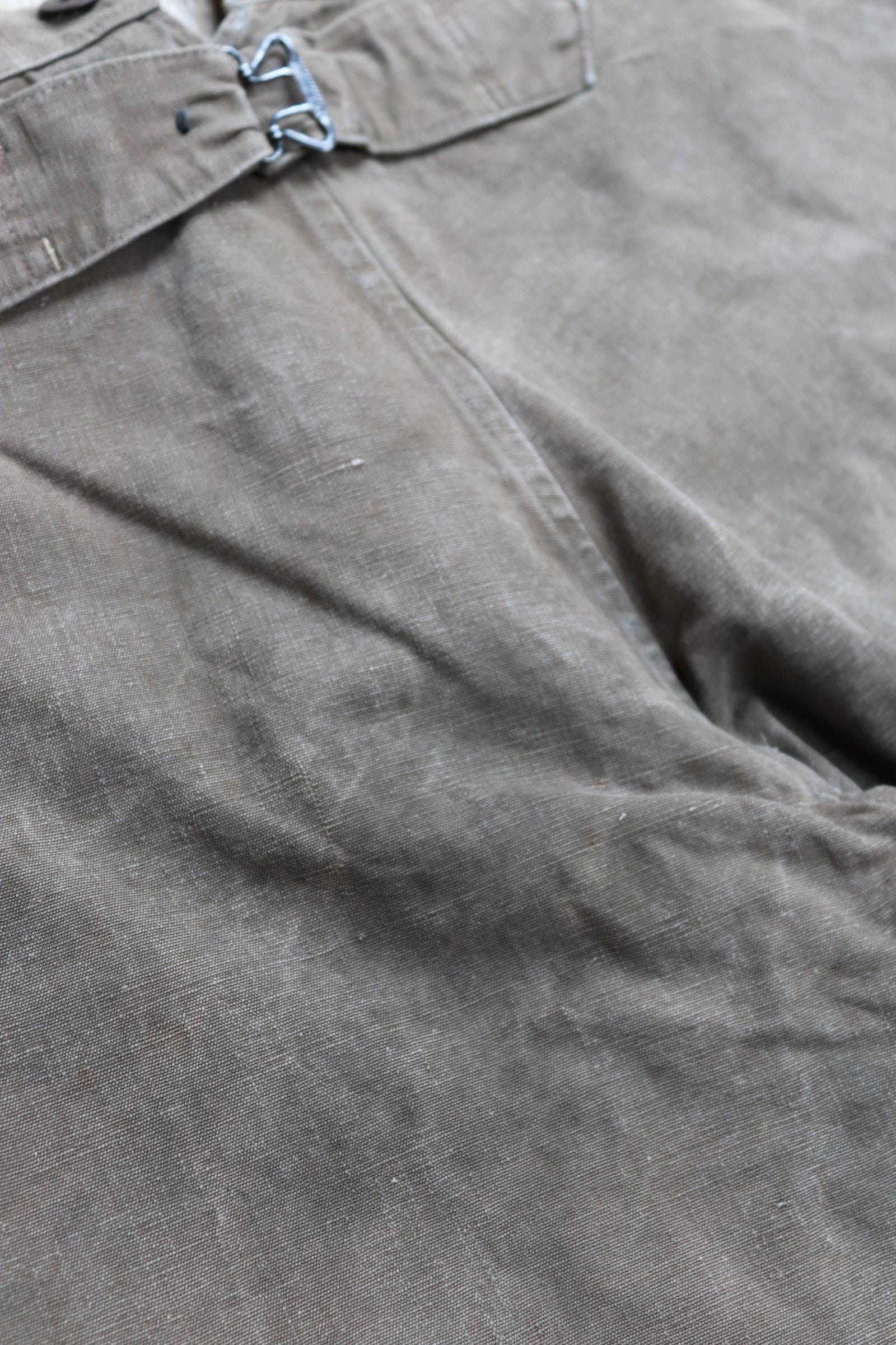 Vintage 1950s French brown cotton workwear trousers - chore pants - 36” x 26” - buckle back