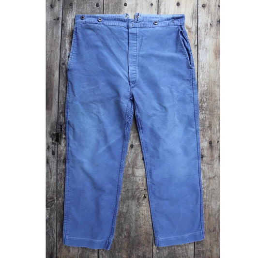 Vintage 1950s French workwear trousers - Le Mont St Michel chore pants - blue moleskin - 39” x 26”