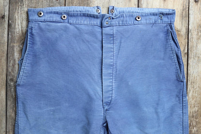 Vintage 1950s French workwear trousers - Le Mont St Michel chore pants - blue moleskin - 39” x 26”