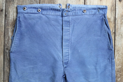 Vintage 1950s French workwear trousers - Le Mont St Michel chore pants - blue moleskin - 39” x 26”