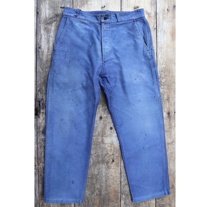 Vintage 1950s 60s French indigo blue moleskin cotton workwear trousers - chore pants - 32” x 26”