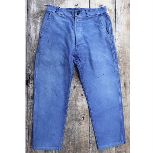 Vintage 1950s 60s French indigo blue moleskin cotton workwear trousers - chore pants - 32” x 26”