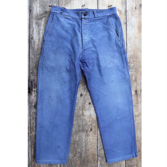 Vintage 1950s 60s French indigo blue moleskin cotton workwear trousers - chore pants - 32” x 26”