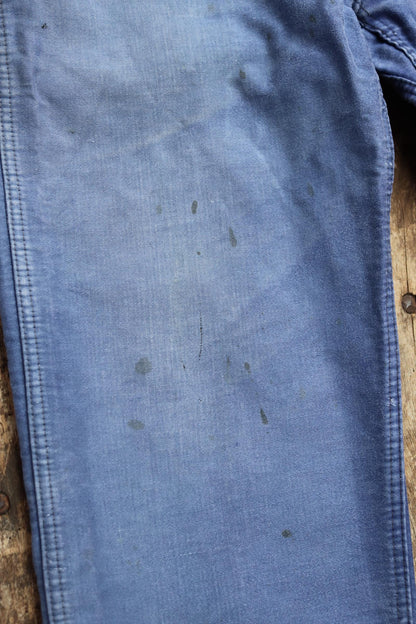 Vintage 1950s 60s French indigo blue moleskin cotton workwear trousers - chore pants - 32” x 26”