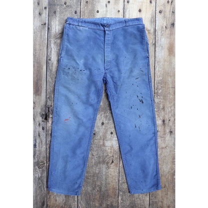 Vintage 1950s French workwear trousers - Le Mont St Michel chore pants - blue moleskin - 34” x 27”