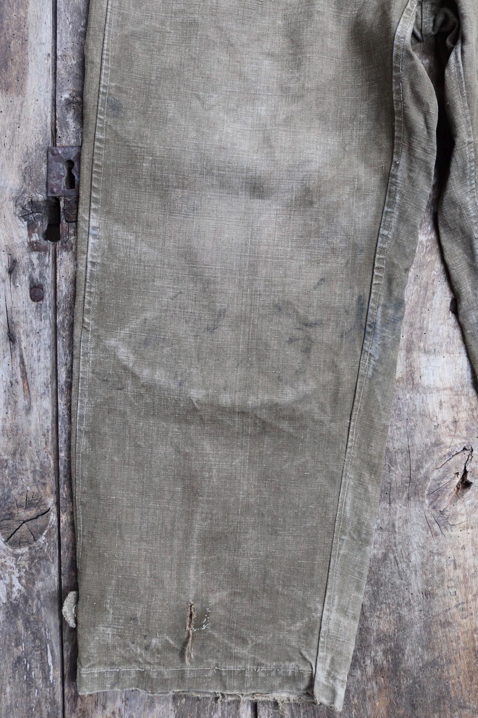 Vintage 1930s French linen M38 dispatch rider overalls - WW2 military trousers - 37” x 28”