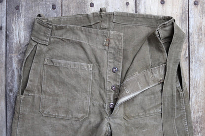 Vintage 1930s French linen M38 dispatch rider overalls - WW2 military trousers - 37” x 28”